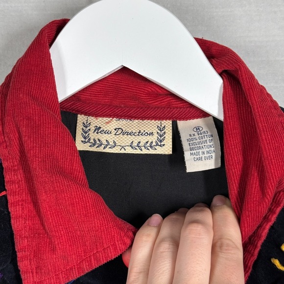 Vintage New Direction Jacket Womens M Navy Velvet Colorful Quilted Artsy Unique - Picture 9 of 12